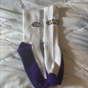 James Madison University Socks - Never worn. Unisex- M - White and Purple